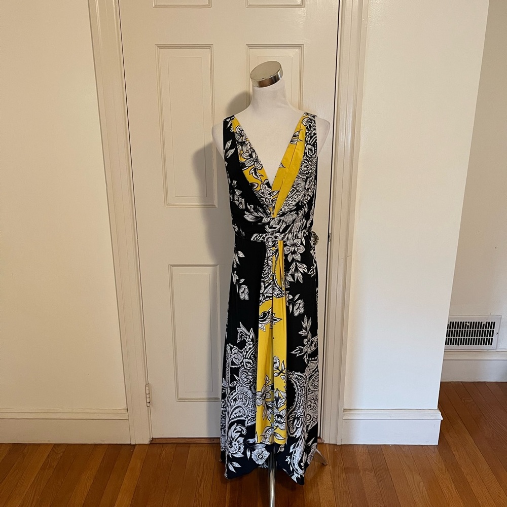 Yoana Baraschi Black Yellow Floral Maxi Dress size 6